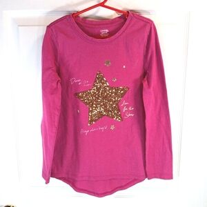 George Long Sleeve Tee Sequins Gold Star Fuschia Pink Girls Size M 7-8 NWOT